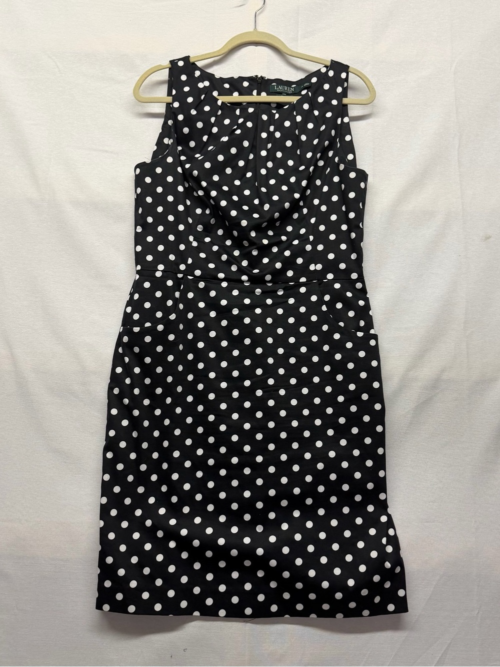 Lauren Ralph Lauren Black and White Polka Dot Sleeveless Sheath Dress Size 14
